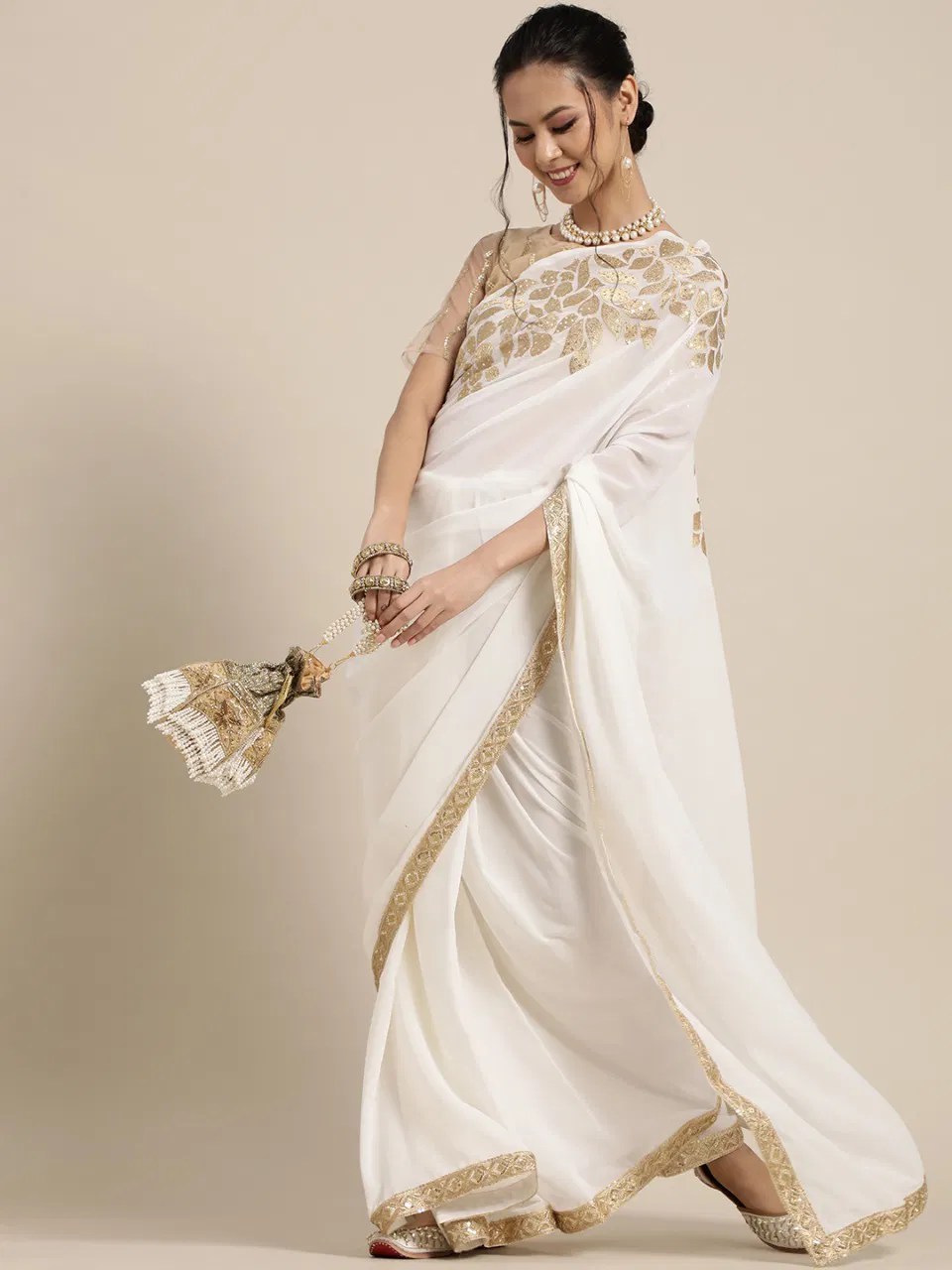 White Romance New Stylish  Party Wear Georgette Saree Collection